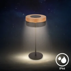 Akku-Tischleuchte Booha, braun, Metall, IP44, dimmbar