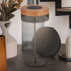 Akku-Tischleuchte Booha, braun, Metall, IP44, dimmbar