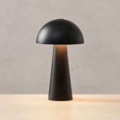 Akku-Tischleuchte Fungi für draußen, schwarz