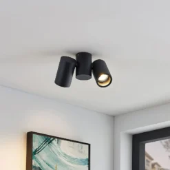 Arcchio Deckenlampe Gesina, 2flg., schwarz, Alu, 17,5 cm