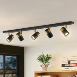 Arcchio Deckenstrahler Evaro, schwarz/gold, 5-flg., GU10