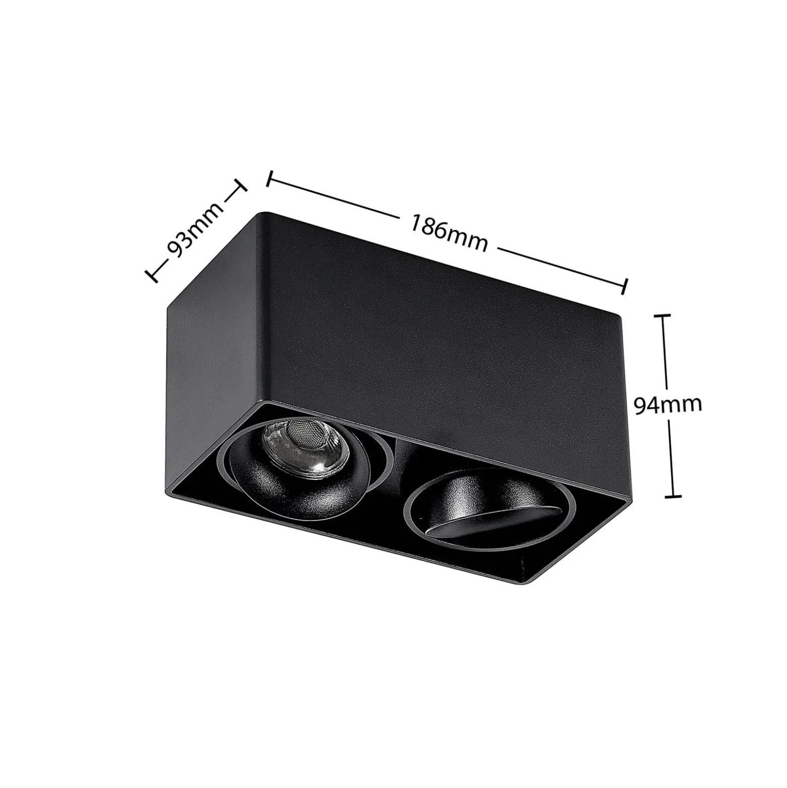 Arcchio Downlight Kubika, 19 cm, schwarz, 2-flg., Metall
