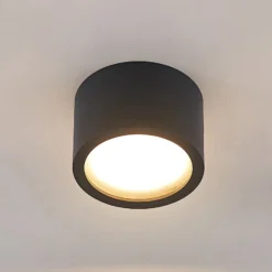 Arcchio Downlight Nieva, GX53, schwarz, rund, Ø 10cm, Metall