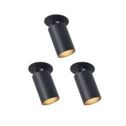 Arcchio Einbaustrahler Davin, schwarz, Zylinder, 3er-Set