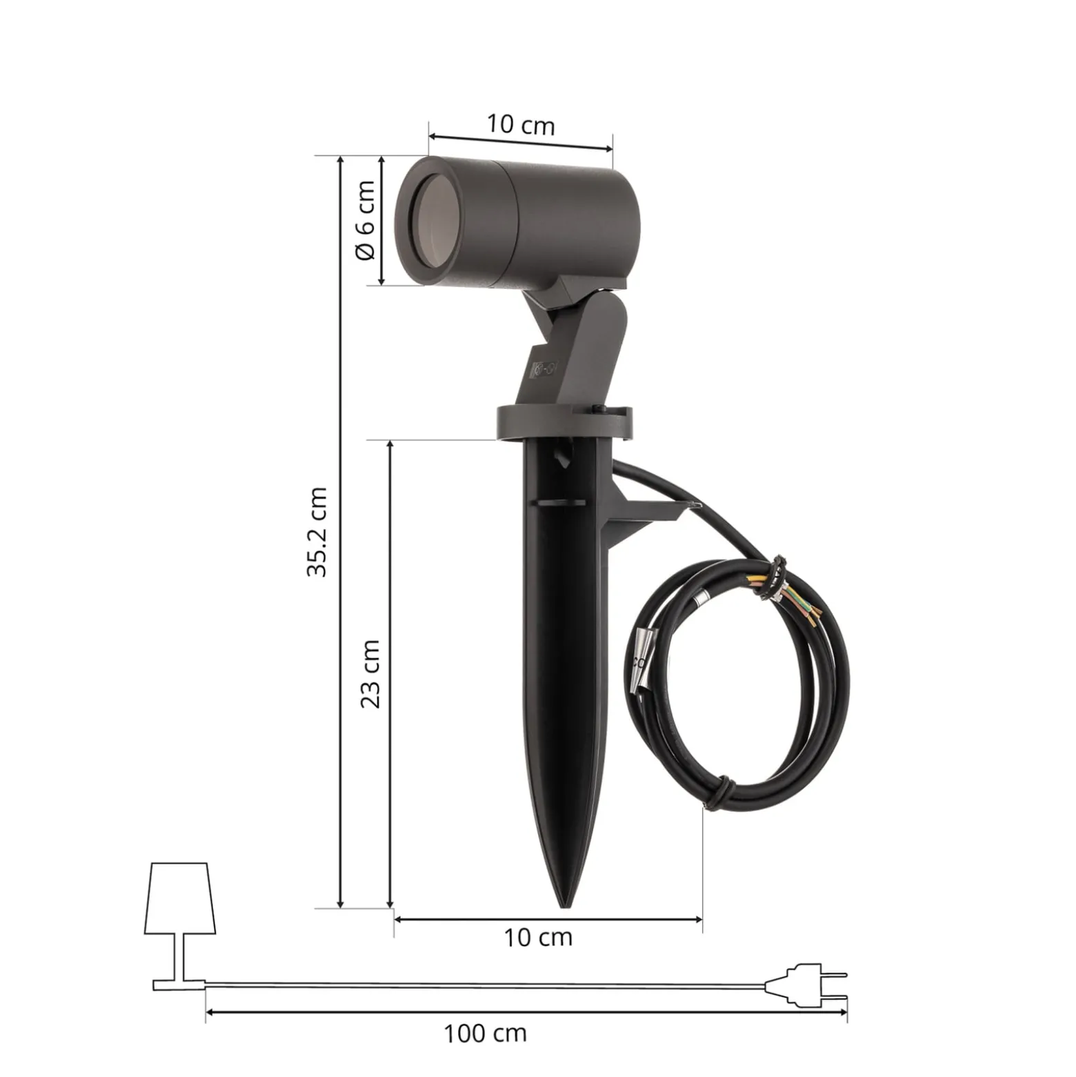 Arcchio Erdspießstrahler Hemmani, Höhe 35 cm, anthrazit, Alu