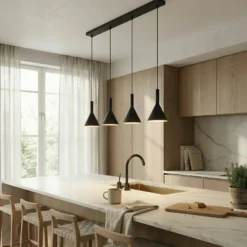 Arcchio Hängelampe Tadej, 4-flg., schwarz-weiß, Metall, E27