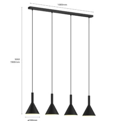 Arcchio Hängelampe Tadej, 4-flg., schwarz-weiß, Metall, E27