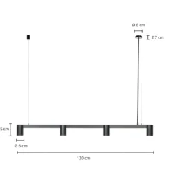 Arcchio Hängeleuchte Brinja, schwarz, 120 cm, 4-flg., GU10