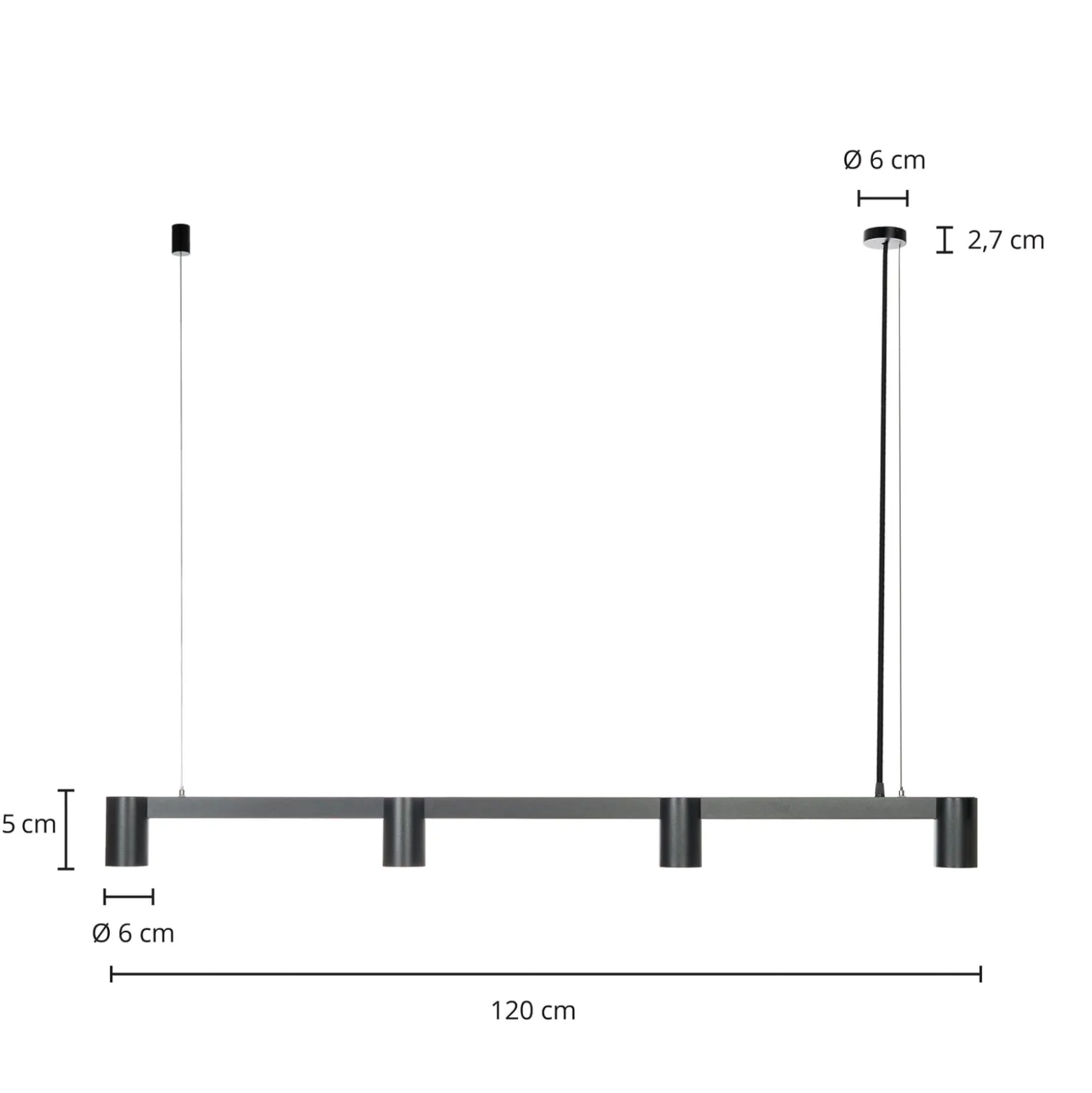 Arcchio Hängeleuchte Brinja, schwarz, 120 cm, 4-flg., GU10