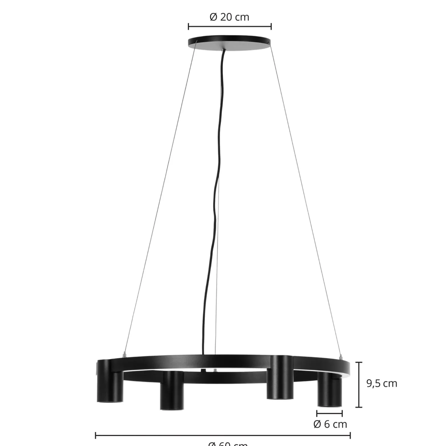 Arcchio Hängeleuchte Brinja, schwarz, Ø 64 cm, 4-flg., GU10