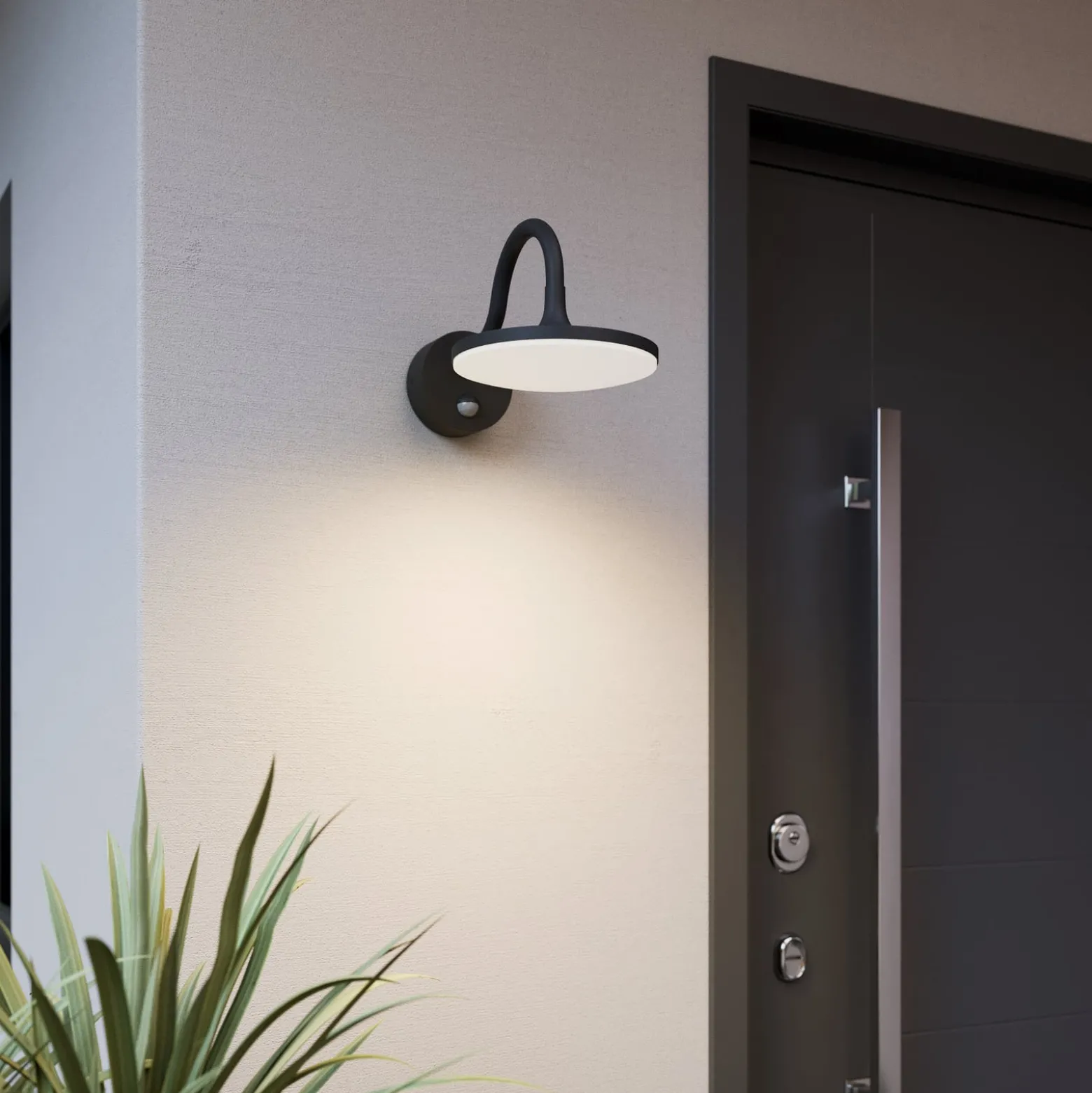 Arcchio LED-Außenwandleuchte Fineria, Ø22 cm, Metall, Sensor