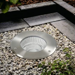 Arcchio LED-Bodeneinbauspot Thentos, Ø 18 cm 60° nickel IP67