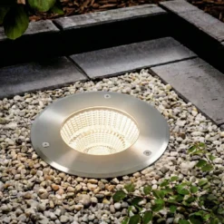 Arcchio LED-Bodeneinbauspot Thentos, Ø 18 cm 60° nickel IP67