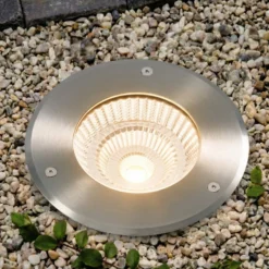 Arcchio LED-Bodeneinbauspot Thentos, Ø 18 cm 60° nickel IP67