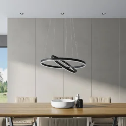 Arcchio LED-Hängeleuchte Albiona, schwarz, 2 Ringe, Ø 60 cm
