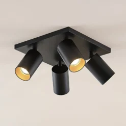 Arcchio Strahler Brinja, schwarz, eckig, Ø 6cm, 4-flg., GU10