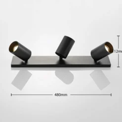 Arcchio Strahler Brinja, schwarz, eckig, Ø 6cm, 3-flg., GU10