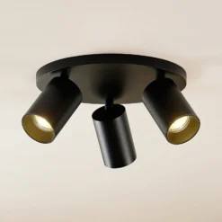 Arcchio Strahler Brinja, schwarz, rund, Ø 6 cm, 3-flg., GU10