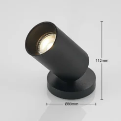 Arcchio Strahler Brinja, schwarz, rund, 12 cm hoch, Ø 6 cm