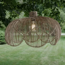 Außenhängeleuchte Belle, Rattan natur, Ø 53 cm, Stecker IP44