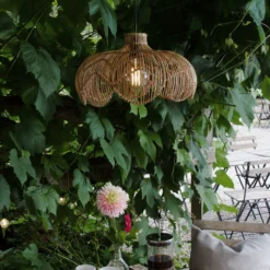 Außenhängeleuchte Belle, Rattan natur, Ø 43 cm, Stecker IP44