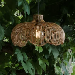 Außenhängeleuchte Belle, Rattan natur, Ø 43 cm, Stecker IP44