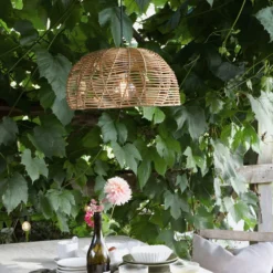 Außenhängeleuchte Mayla, Rattan natur, Ø 43 cm, Stecker IP44