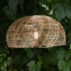 Außenhängeleuchte Mayla, Rattan natur, Ø 53 cm, Stecker IP44