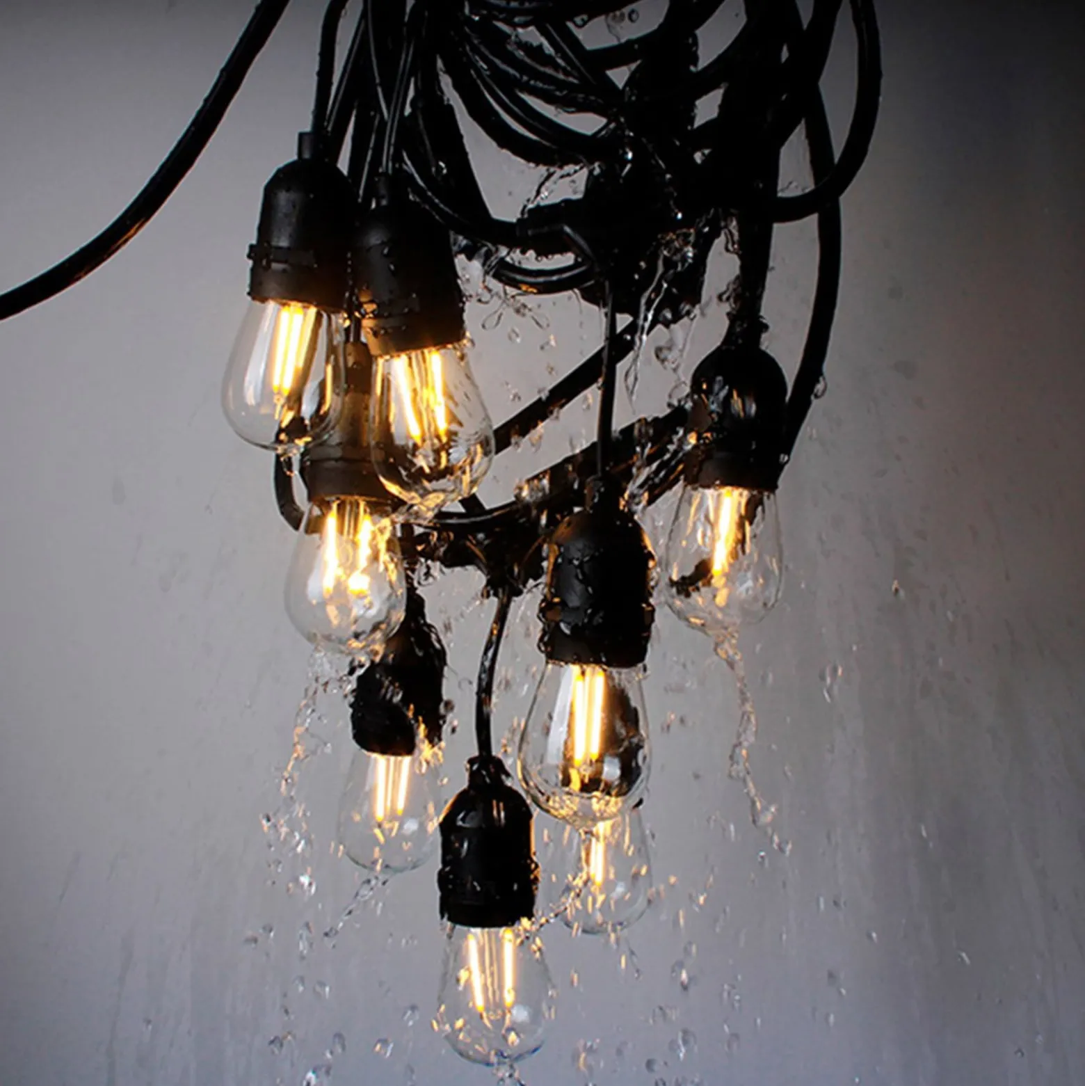 Außenlichterkette Girlanda, schwarz, IP44, 10 m, 10-flg.