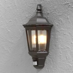 Außenwandlampe Firenze Halbschale, Sensor, schwarz