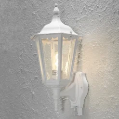Außenwandlampe Firenze m. Sensor, stehend, weiß