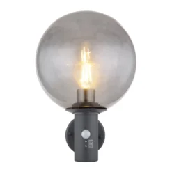 Außenwandlampe Hedwig, anthrazit/rauch, Sensor, IP44, E27