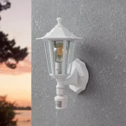 Außenwandlampe Laterna 5, weiß, Höhe 36 cm, Metall, Sensor