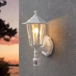 Außenwandlampe Laterna 5, weiß, Höhe 36 cm, Metall, Sensor