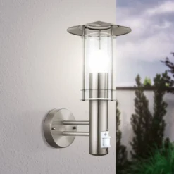 Außenwandlampe Lisio, edelstahlfarben, Höhe 36 cm, Sensor