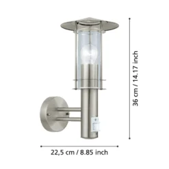 Außenwandlampe Lisio, edelstahlfarben, Höhe 36 cm, Sensor