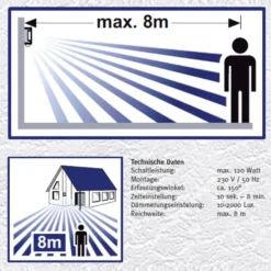 Außenwandlampe Long aus Edelstahl mit Sensor