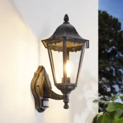Außenwandlampe Navedo, schwarz/silber, Höhe 42 cm, Sensor
