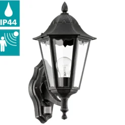Außenwandlampe Navedo, schwarz/silber, Höhe 42 cm, Sensor