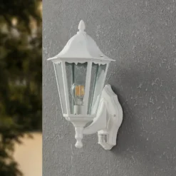Außenwandlampe Navedo, weiß, Höhe 42 cm, Metall, Sensor