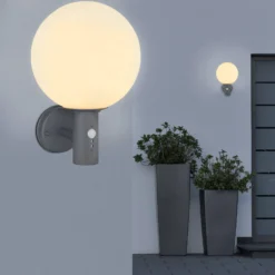 Außenwandlampe Ossy, anthrazit/weiß, Sensor, IP44, E27