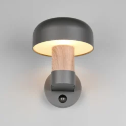 Außenwandleuchte Fraser Sensor, grau/Holzoptik, Alu IP54 E27