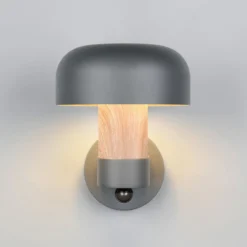 Außenwandleuchte Fraser Sensor, grau/Holzoptik, Alu IP54 E27