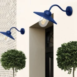 Außenwandleuchte Klampenborg, blau, Laterne, Edelstahl