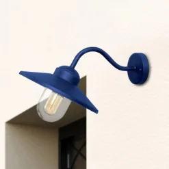 Außenwandleuchte Klampenborg, blau, Laterne, Edelstahl