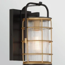Außenwandleuchte RIVAMAR, Höhe 34 cm, schwarz/gold, IP44 E27