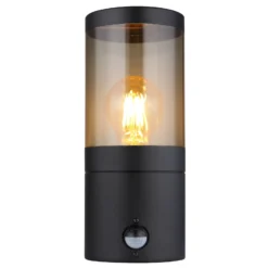 Außenwandleuchte Xeloo, Sensor, schwarz/rauchgrau, IP44, E27