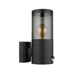 Außenwandleuchte Xeloo, Sensor, schwarz/rauchgrau, IP44, E27