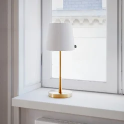 By Rydens Tischlampe Lumi, 49 cm, gold/weiß, Textil