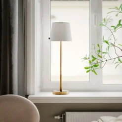 By Rydens Tischlampe Lumi, 69 cm, gold/weiß, Textil